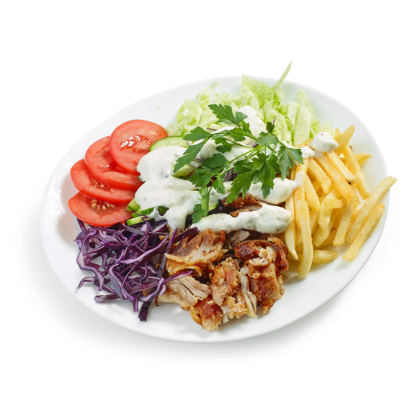 Hackspießteller mit Salat und frischem Fladenbrot